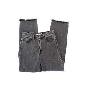 Glassons High Waisted Straight Leg Jeans Faded Black Raw Hem Size 10 Cotton